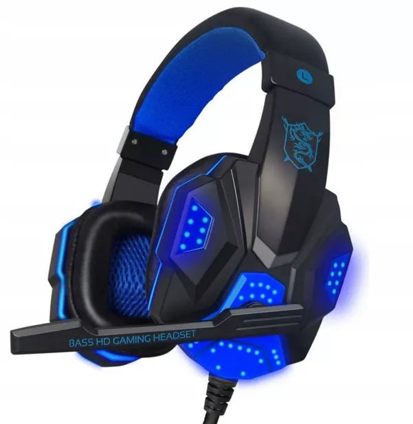 Laidinės žaidimų ausinės su mikrofonu RGB apšvietimu kompiuteriui