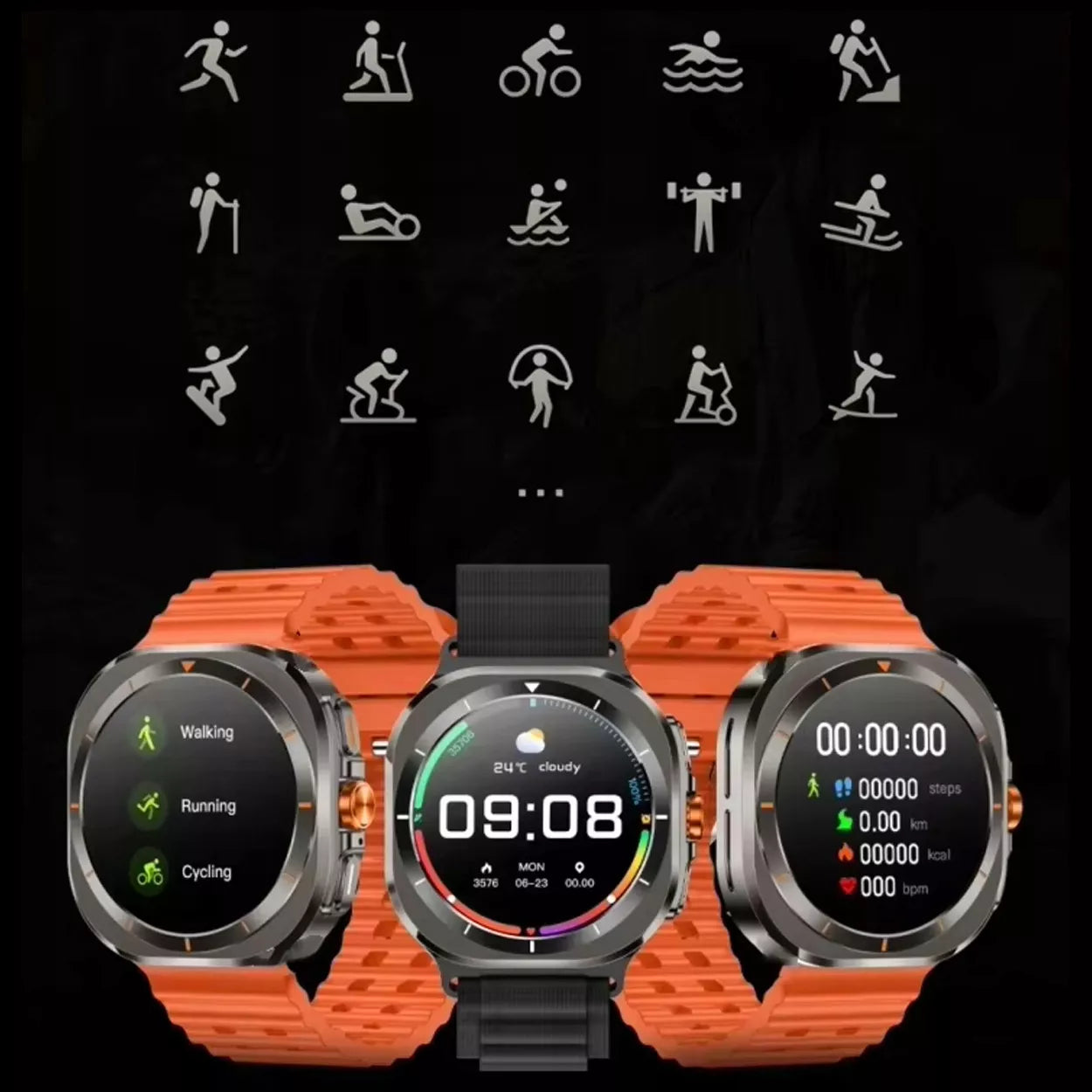 Sportinis Išmanusis Laikrodis su Kompasu - AMOLED Ekranas, IP68, Širdies Ritmas, Žingsniai, Miego Funkcijos