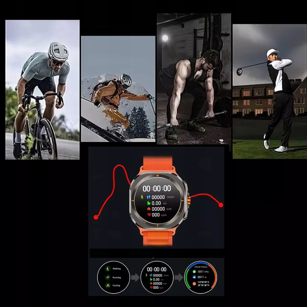 Sportinis Išmanusis Laikrodis su Kompasu - AMOLED Ekranas, IP68, Širdies Ritmas, Žingsniai, Miego Funkcijos