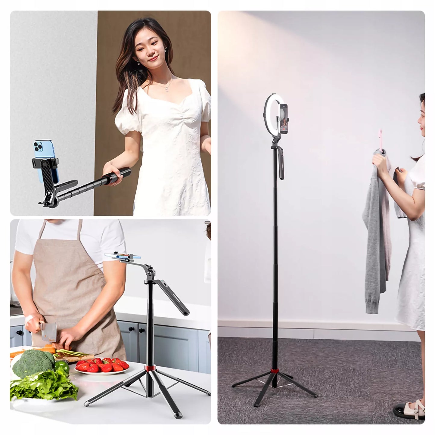 ULANZI MA09 Selfie Stick Tripod su Bluetooth nuotolinio valdymo pulteliu telefonui, GoPro kamerai