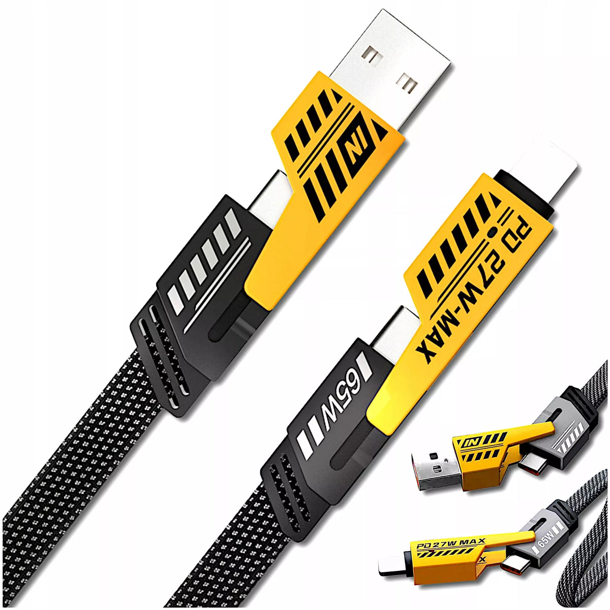 GaN greito įkrovimo įkroviklis 45W PD/QC su 65W C/Lightning laidu