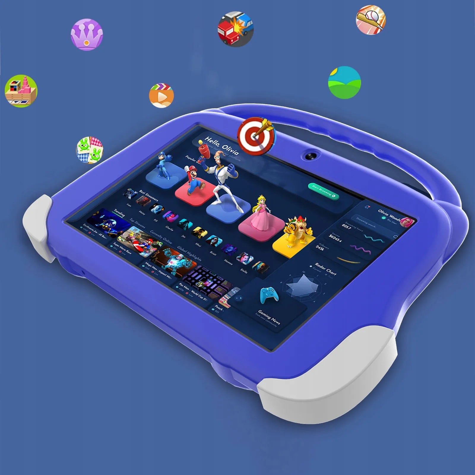 8 colių planšetinis kompiuteris 4G LTE 4/64 GB WiFi SIM GPS HD ANDROID MĖLYNAS EDUKACINIS DĖKLAS