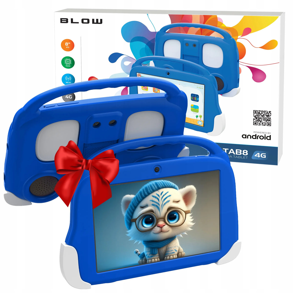 8 colių planšetinis kompiuteris 4G LTE 4/64 GB WiFi SIM GPS HD ANDROID MĖLYNAS EDUKACINIS DĖKLAS