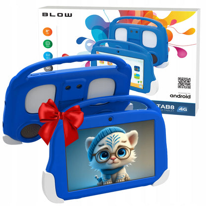 8 colių planšetinis kompiuteris 4G LTE 4/64 GB WiFi SIM GPS HD ANDROID MĖLYNAS EDUKACINIS DĖKLAS