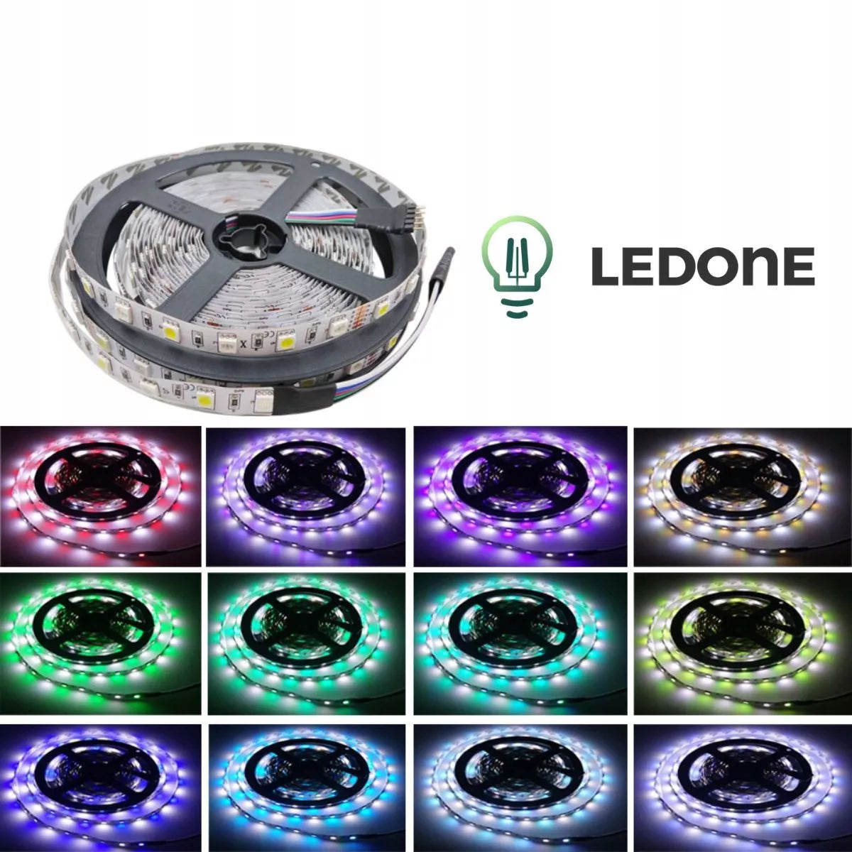 LED juostos rinkinys RGBW – 5 m, šiltai / šaltai balta, su pulteliu ir 12 V maitinimu