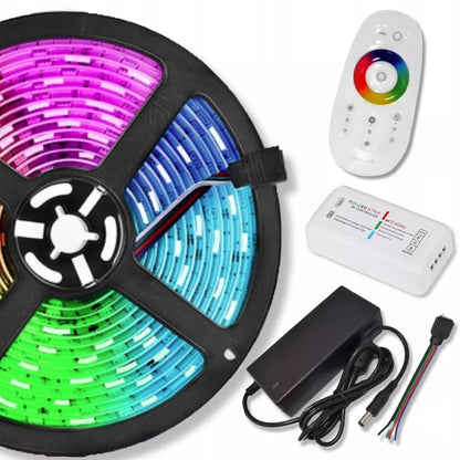 LED juostos rinkinys RGBW – 5 m, šiltai / šaltai balta, su pulteliu ir 12 V maitinimu