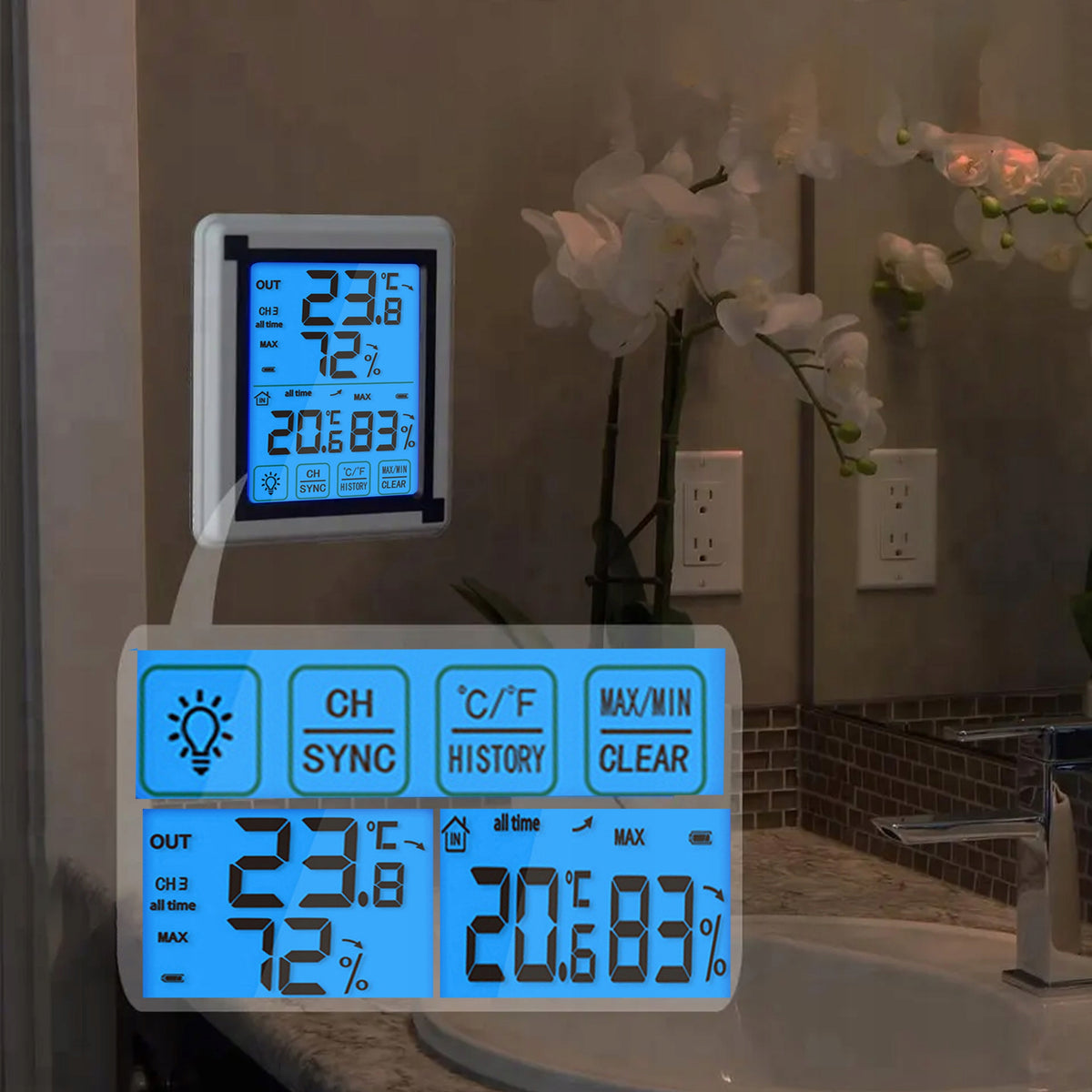 Bezvadu meteoroloģiskā stacija ar higrometru un āra sensoru – Skārienjūtīgs digitālais termometrs
