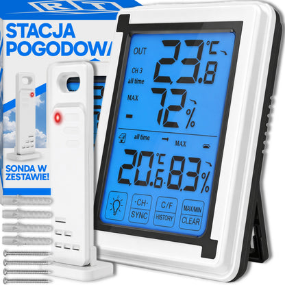 Bezvadu meteoroloģiskā stacija ar higrometru un āra sensoru – Skārienjūtīgs digitālais termometrs