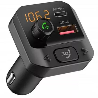 Automobilinis FM BLUETOOTH siųstuvas USB-C PD QC3.0 Įkroviklis Galingas BASS FM