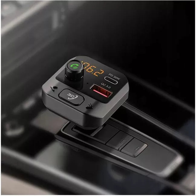Automobilinis FM BLUETOOTH siųstuvas USB-C PD QC3.0 Įkroviklis Galingas BASS FM