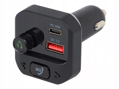 Automobilinis FM BLUETOOTH siųstuvas USB-C PD QC3.0 Įkroviklis Galingas BASS FM