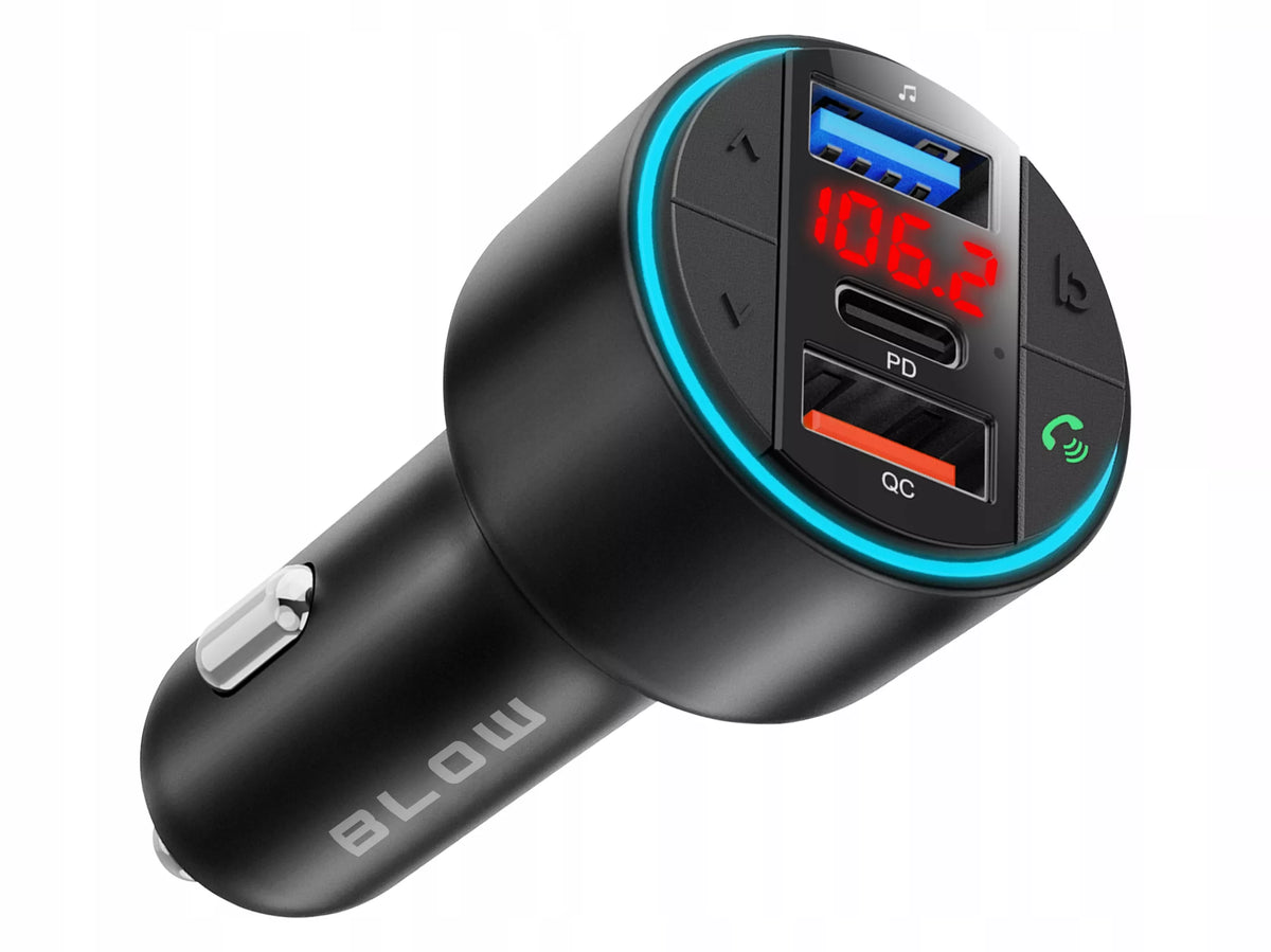 FM siųstuvas įkroviklis Bluetooth BT USB Type-C QC 3.0 + PD 30W BASS LED MP3
