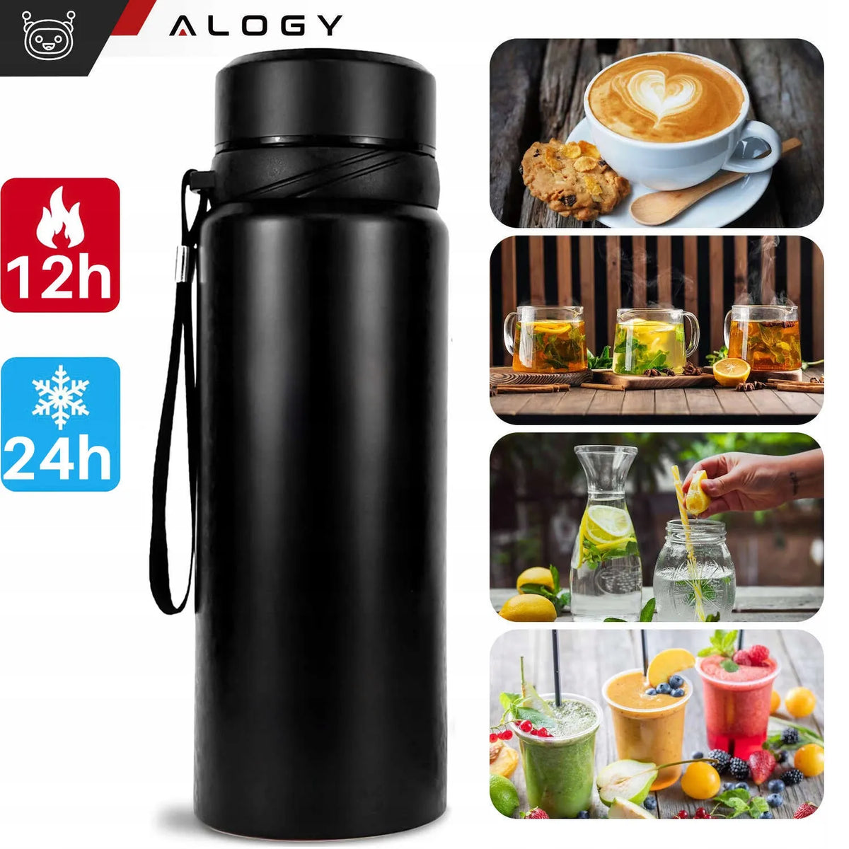 Alogy termosas butelis 1 l juodas