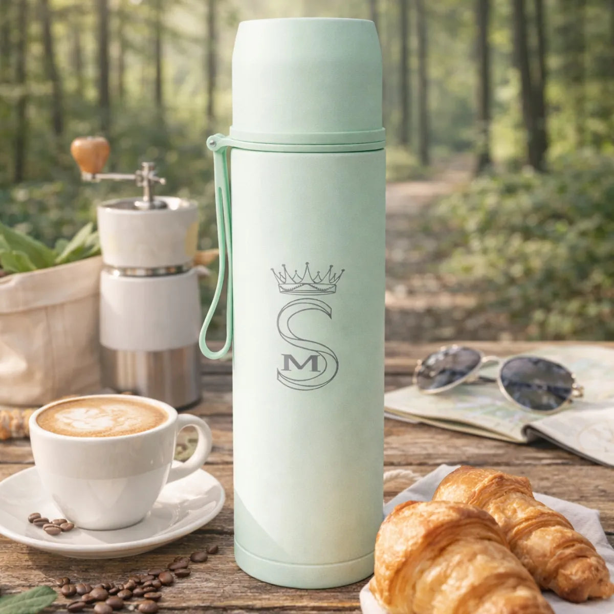 Turistinis termosas vakuuminis sandarus plieninis 500 ml mėtų spalvos