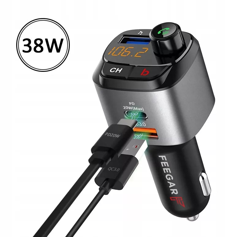 FM siųstuvas Bluetooth – Feegar, greitas įkroviklis QC 3.0/PD, MP3, Audio, USB