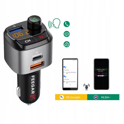 FM siųstuvas Bluetooth – Feegar, greitas įkroviklis QC 3.0/PD, MP3, Audio, USB