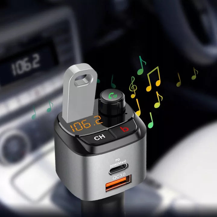 FM siųstuvas Bluetooth – Feegar, greitas įkroviklis QC 3.0/PD, MP3, Audio, USB