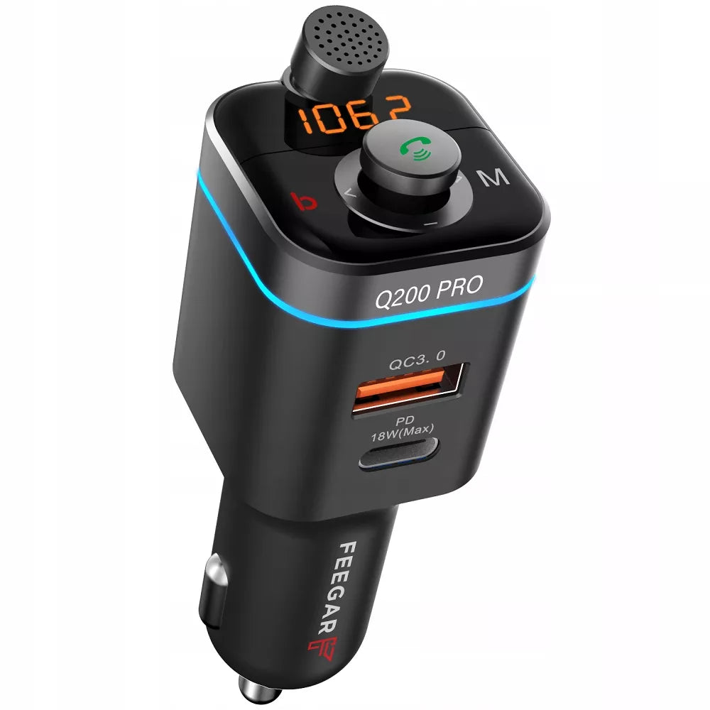 Feegar Q200 PRO transmiter FM Bluetooth z szybką ładowarką QC 4.0 42W Audio