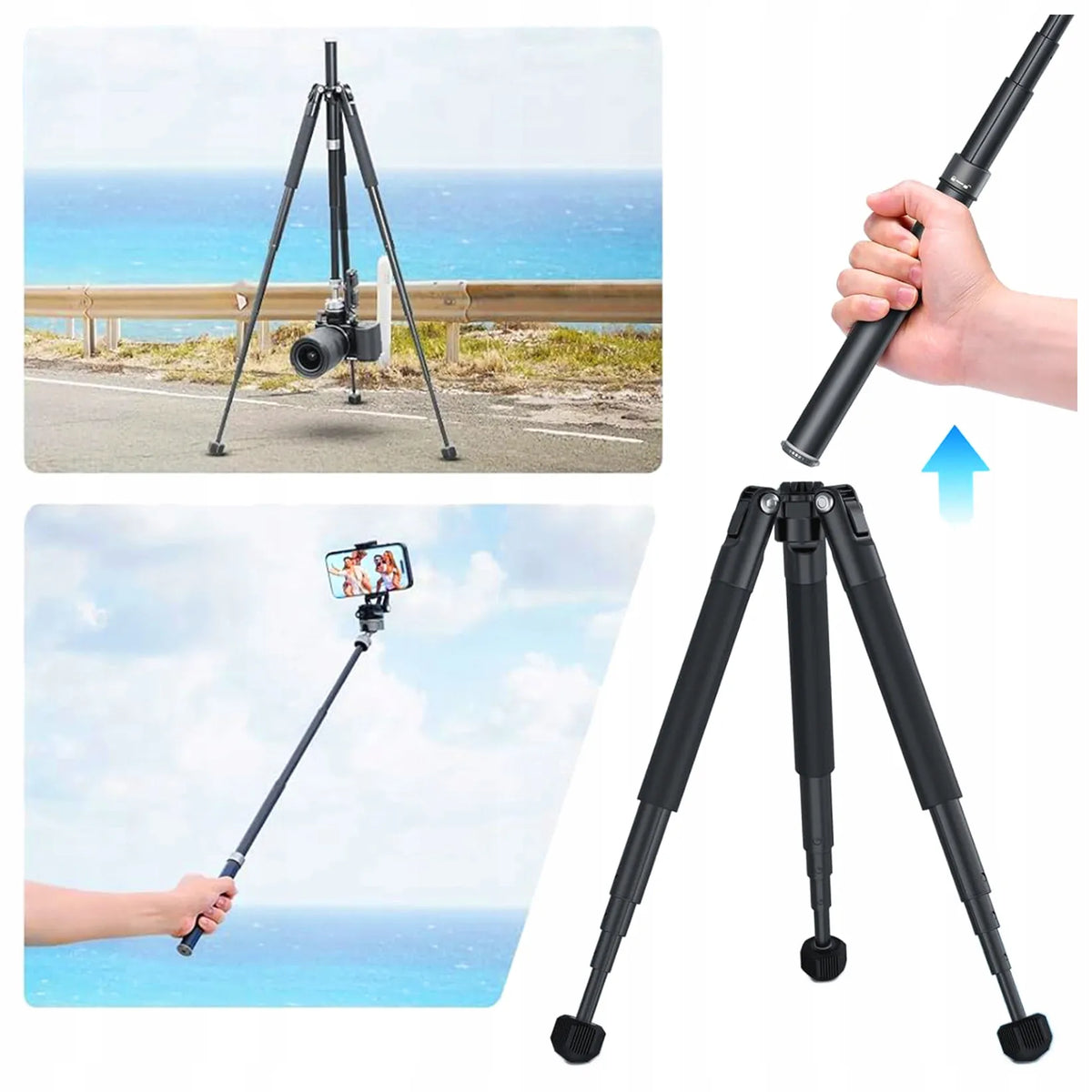 Kelioninis trikojis / monopodas 145 cm ULANZI MT-63 su 1/4 colio sriegiu ir išmaniojo telefono laikikliu