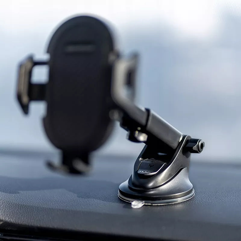 Tvirtas automobilinis laikiklis telefonui ant priekinio stiklo, prietaisų skydelio, salono