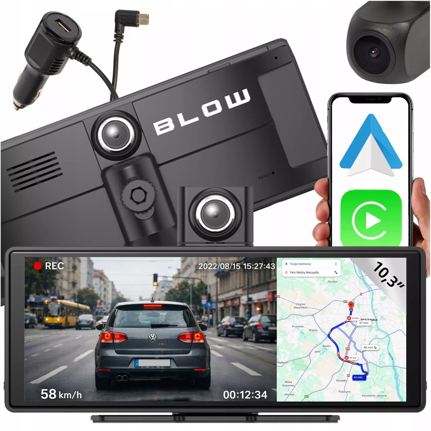 Vaizdo registratorius automobilinė kamera 10,3" FULL HD ANDROID AUTO CARPLAY