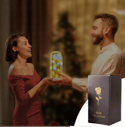 Amžina balta rožė stiklinėje su LED – dangtelio formos lempa
