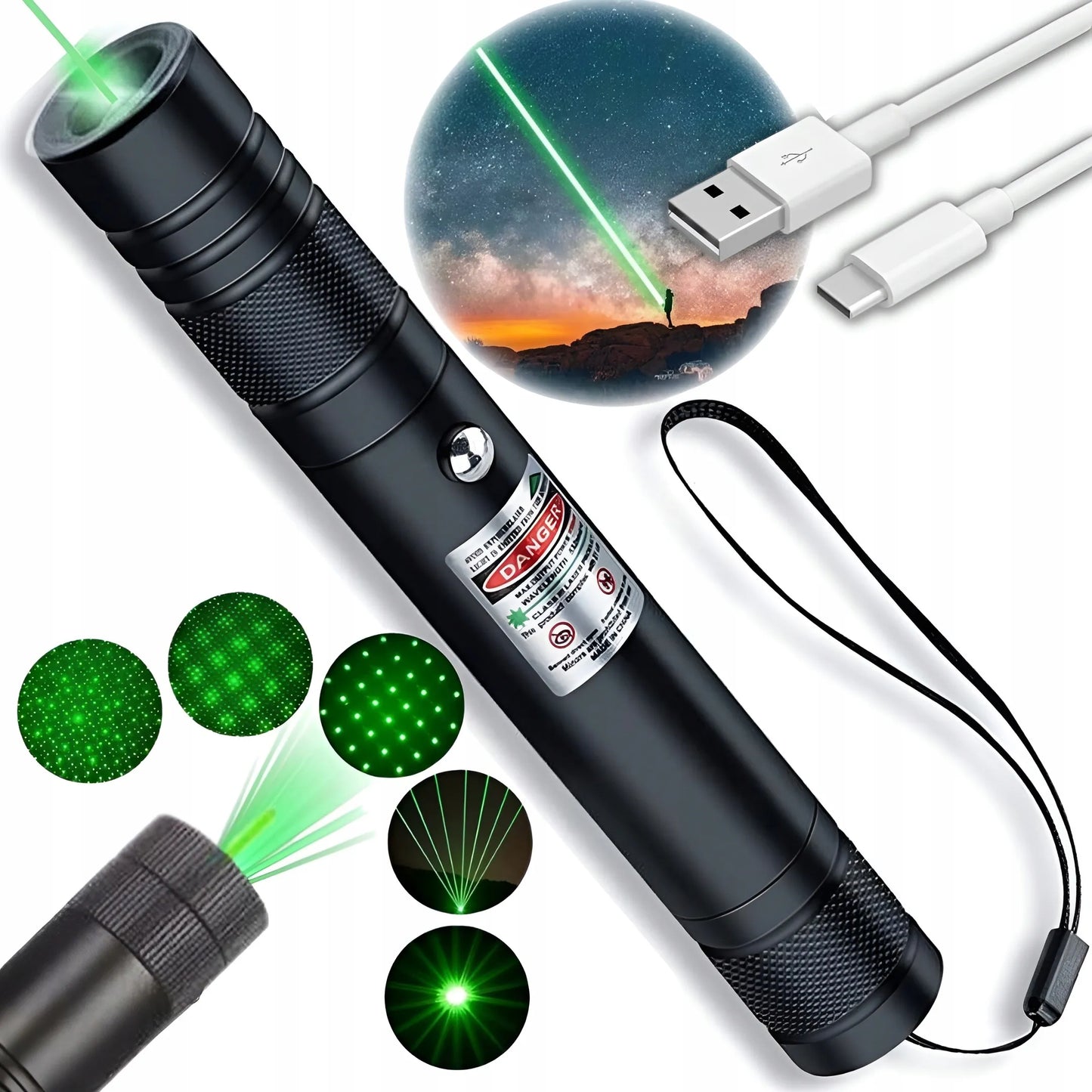Žaliasis lazerinis rodyklės prietaisas ZeeTech galingas 200m nuotolis USB-C įkrovimas