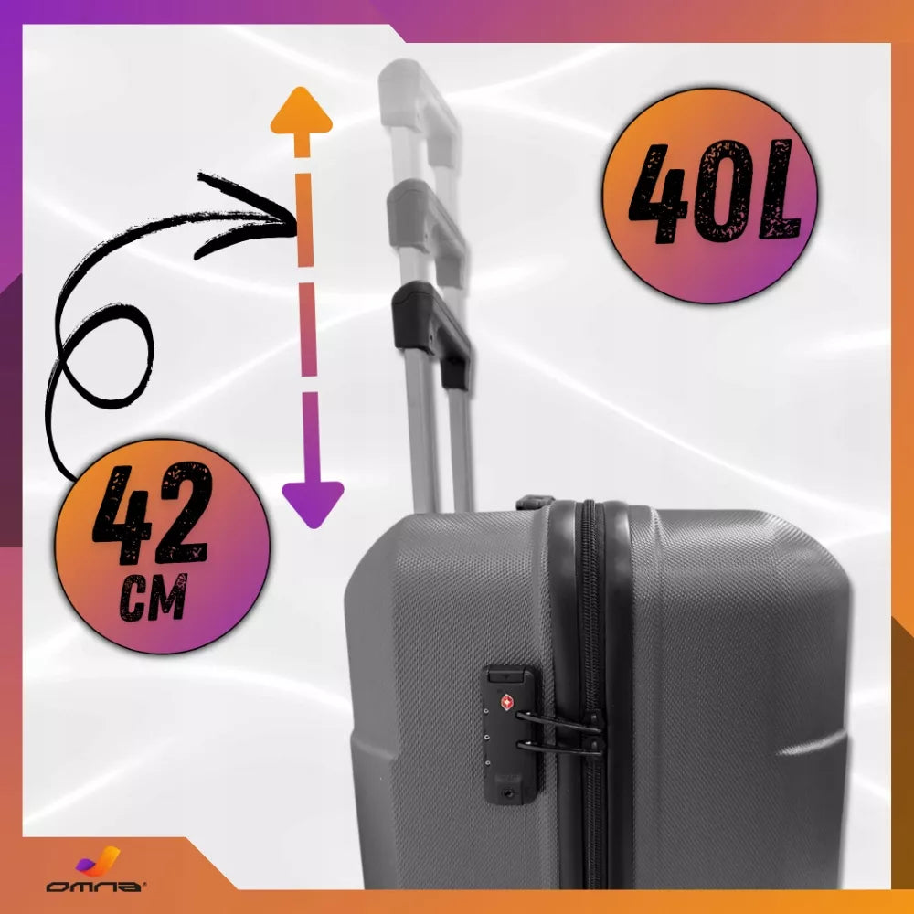 Mažas kelioninis lagaminas su ratukais, kabinai tinkamas ABS lagaminas, 40L, pilkos spalvos