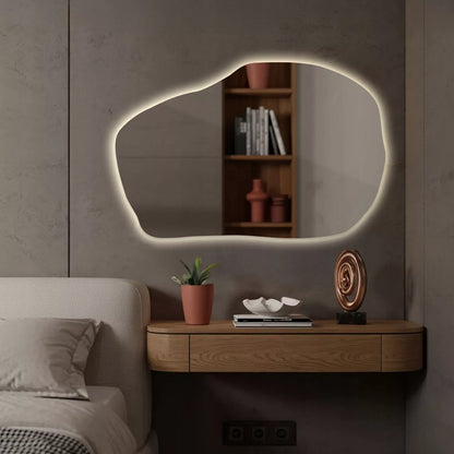 Sienos veidrodis su LED apšvietimu, dekoratyvinis netaisyklingos dėmės formos