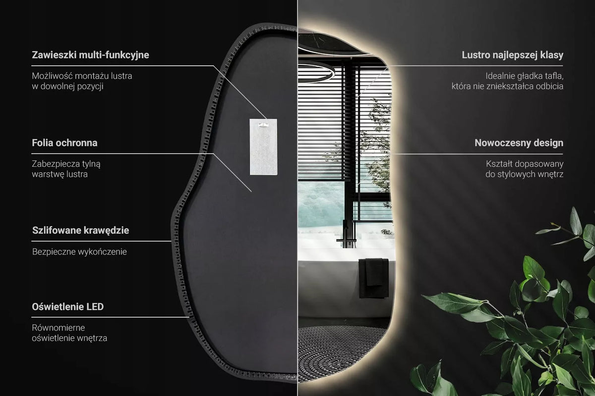 Sienos veidrodis su LED apšvietimu, dekoratyvinis netaisyklingos dėmės formos