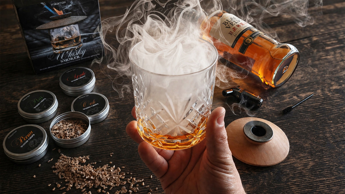 WHISKY SMOKER KŪPINĀŠANAS KOMPLEKTS + SKAIDAS - DĀVANA DRAUGAM VĪRIETIM