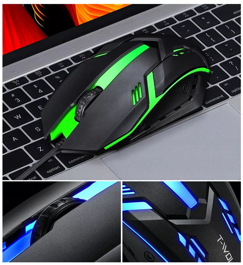 žaidėjo rinkinys žaidimų klaviatūra pelė LED RGB USB apšvietimas