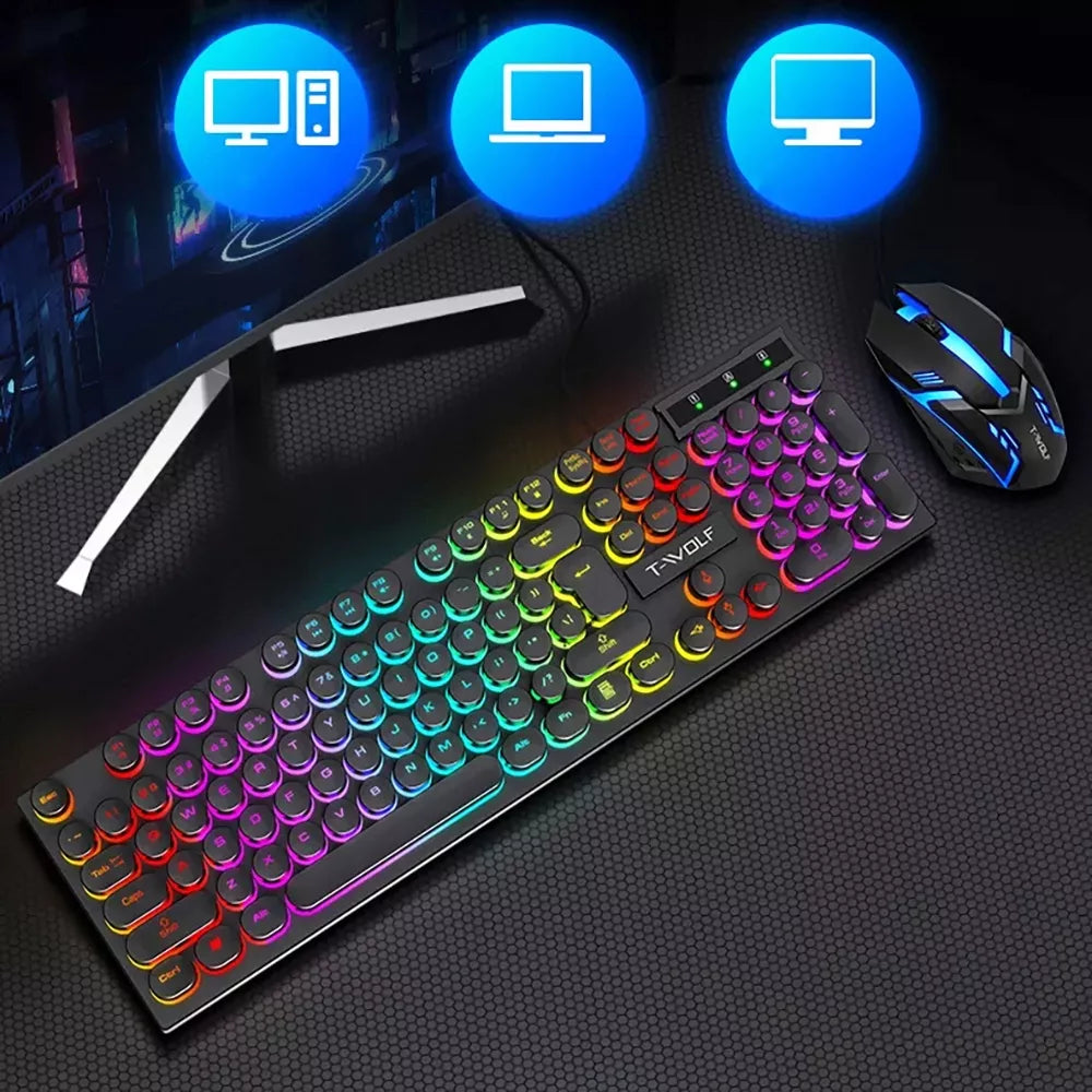 žaidėjo rinkinys žaidimų klaviatūra pelė LED RGB USB apšvietimas