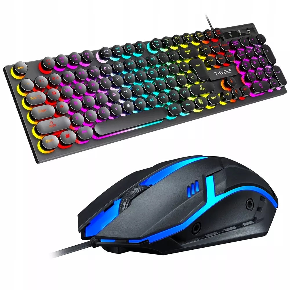 žaidėjo rinkinys žaidimų klaviatūra pelė LED RGB USB apšvietimas