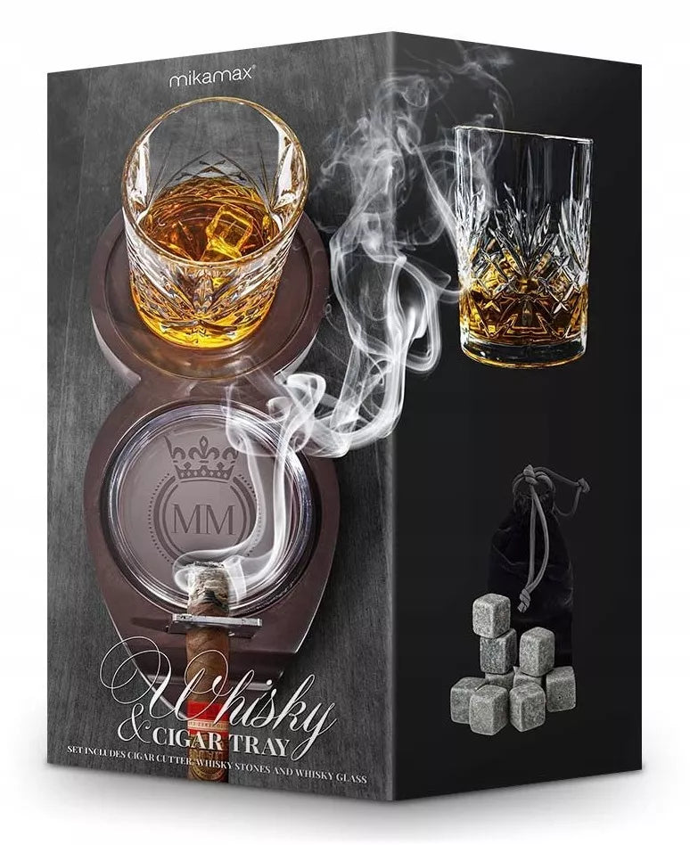 Premium rinkinys viskiui ir cigarams – dovana tėvo dienai, vyrui su stikline