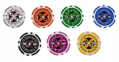 Pokera žetonu komplekts Texas Hold'em + 2 kāršu komplekti