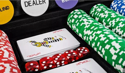 Pokera žetonu komplekts Texas Hold'em + 2 kāršu komplekti