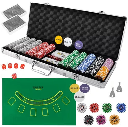 Pokera žetonu komplekts Texas Hold'em + 2 kāršu komplekti