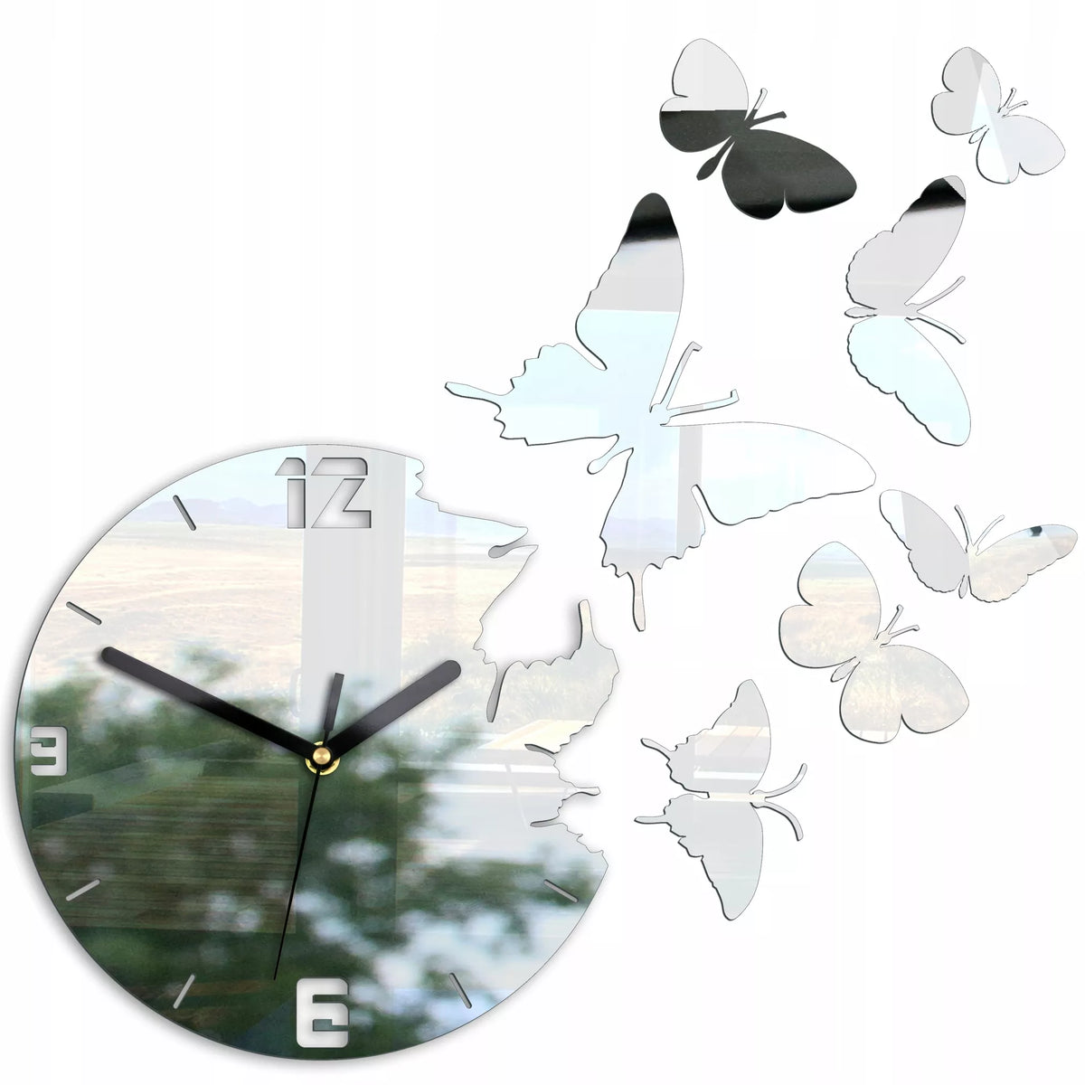 Sieninis laikrodis ModernClock „Drugeliai Veidrodis“