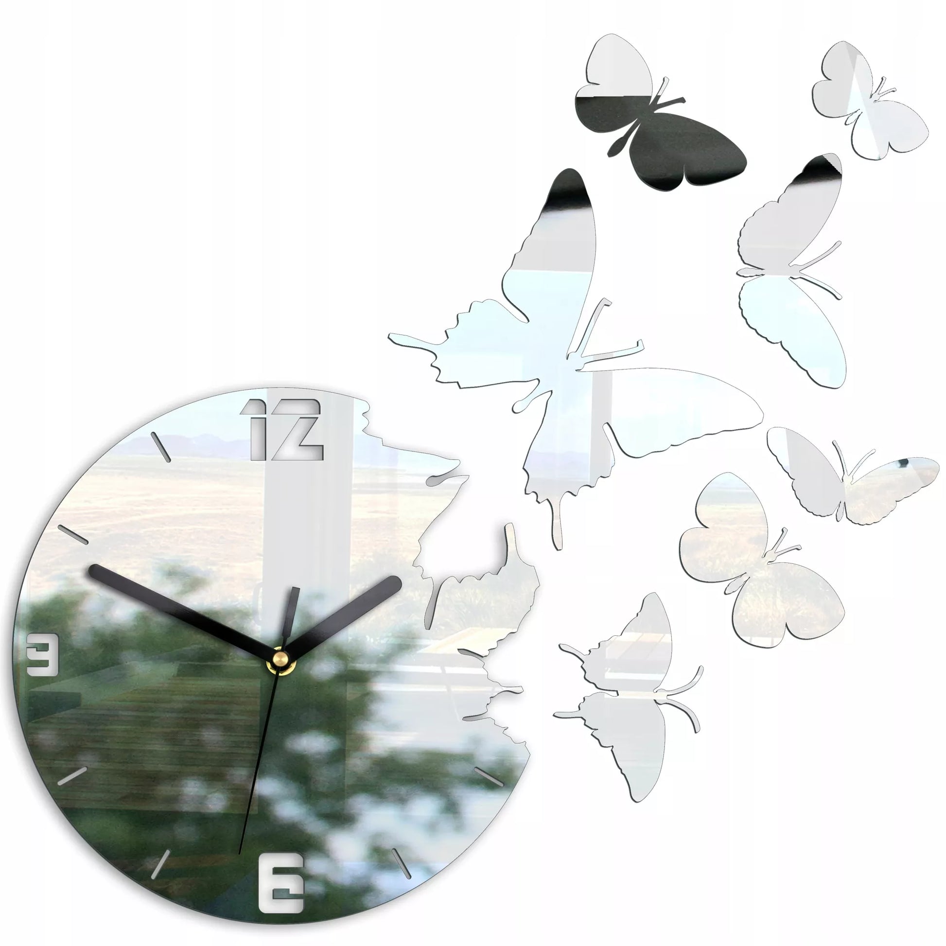 Sieninis laikrodis ModernClock „Drugeliai Veidrodis“