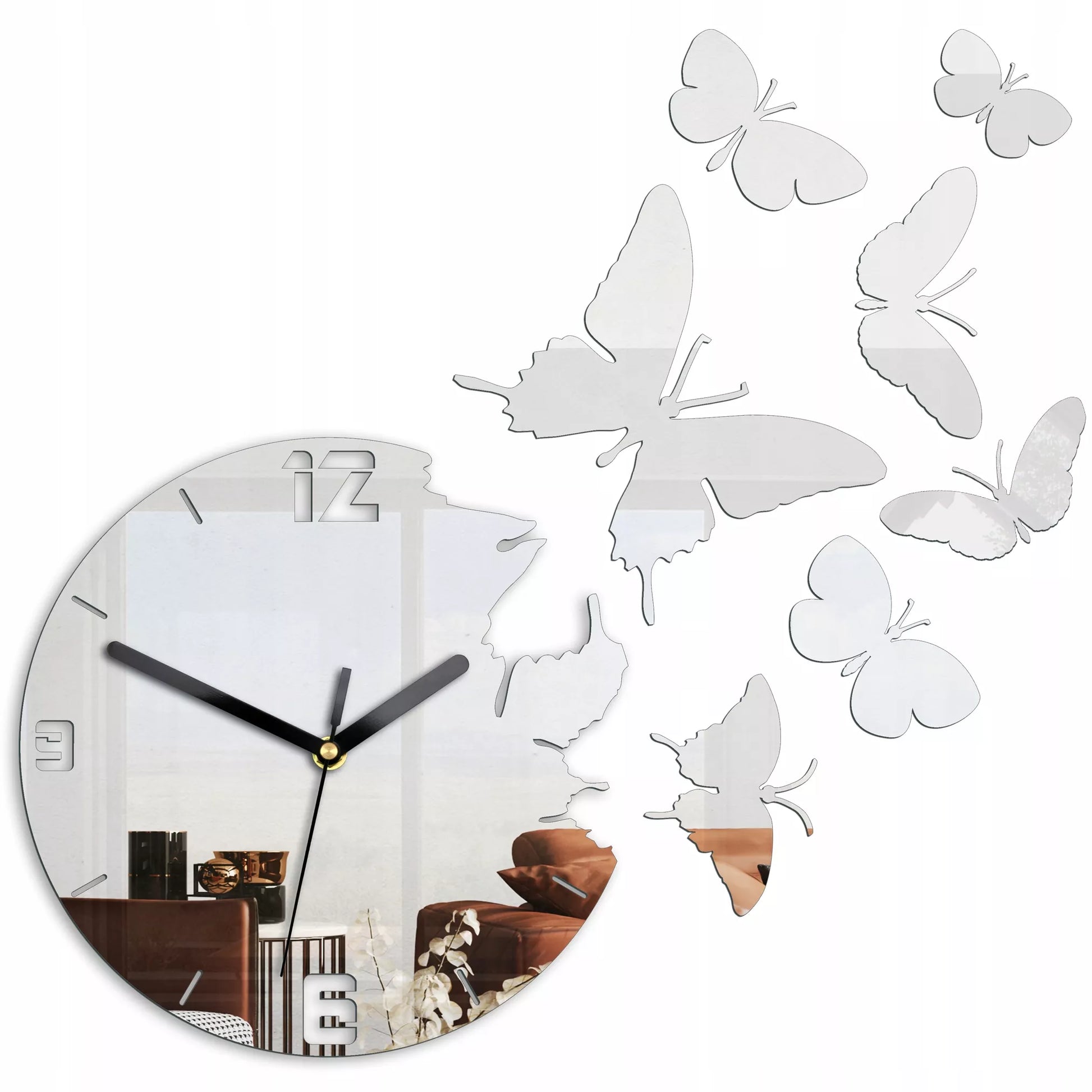 Sieninis laikrodis ModernClock „Drugeliai Veidrodis“