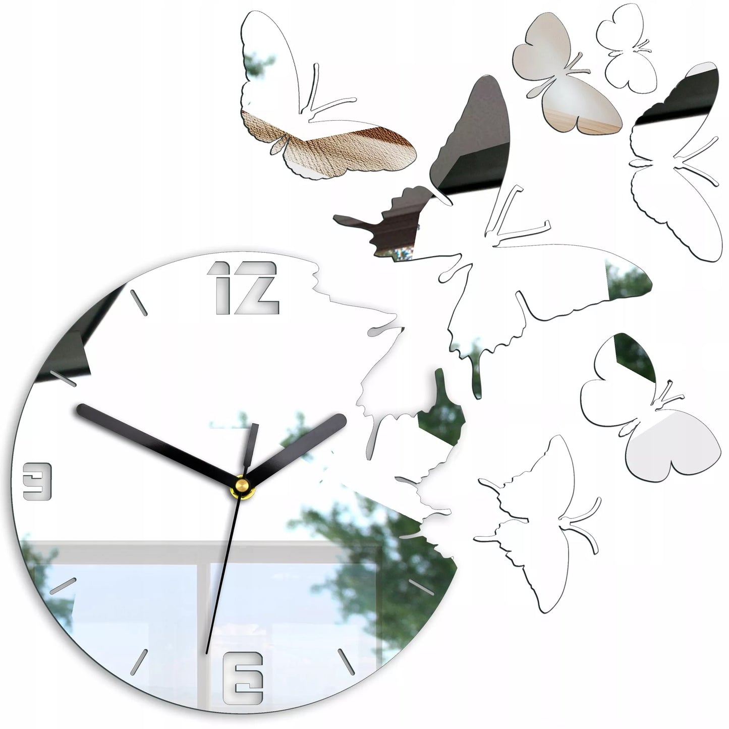 Sieninis laikrodis ModernClock „Drugeliai Veidrodis“