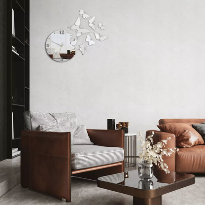 Sieninis laikrodis ModernClock „Drugeliai Veidrodis“