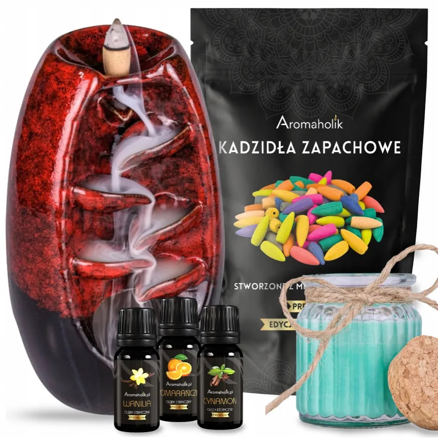Aromaterapijos rinkinys su smilkalų kriokliu, aliejais ir žvake