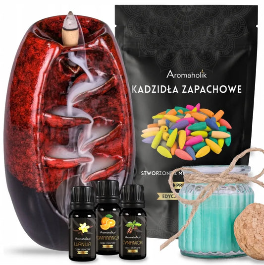 Aromaterapijos rinkinys su smilkalų kriokliu, aliejais ir žvake