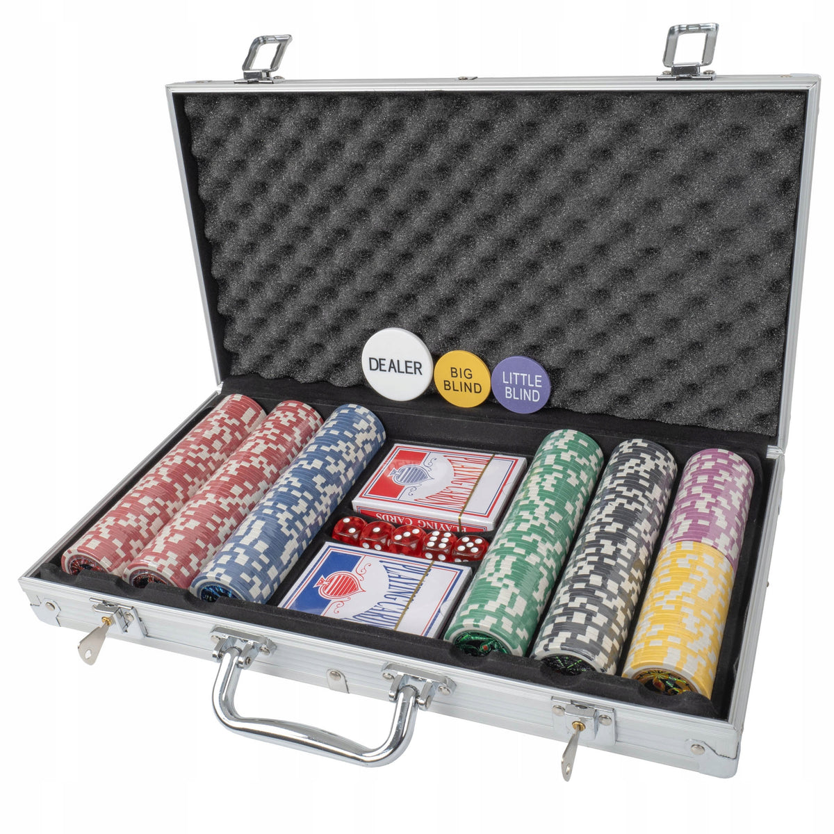 Premium pokera komplekts | 300 žetonu, čemodāns, kārtis, kauliņi