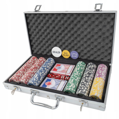 Premium pokera komplekts | 300 žetonu, čemodāns, kārtis, kauliņi
