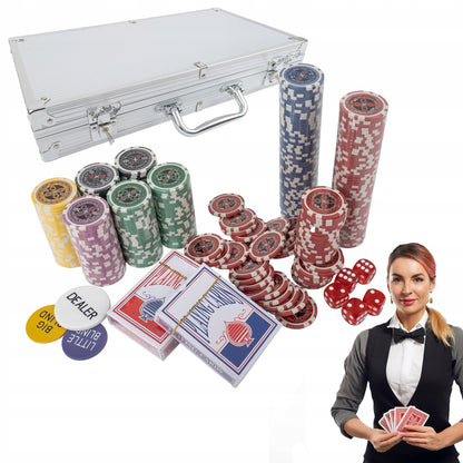 Premium pokera komplekts | 300 žetonu, čemodāns, kārtis, kauliņi