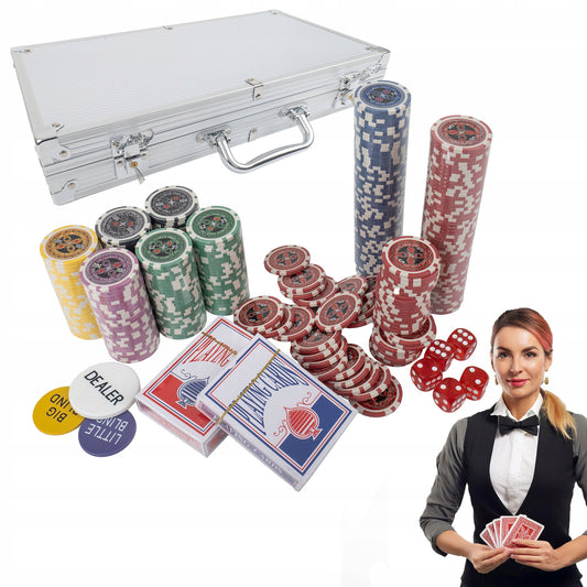Premium pokera komplekts | 300 žetonu, čemodāns, kārtis, kauliņi