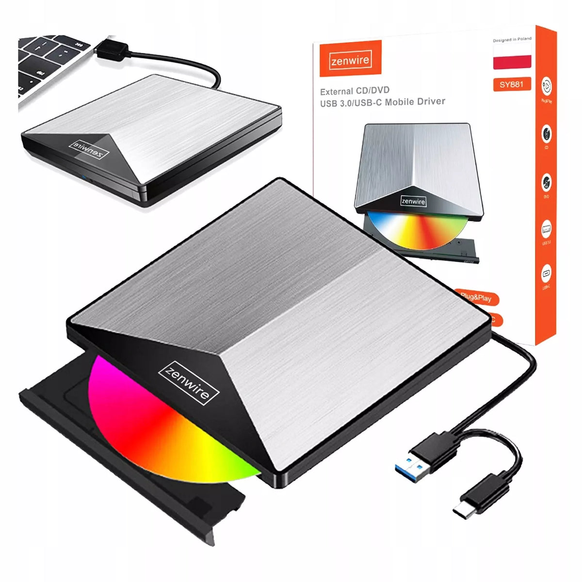 Išorinis DVD CD USB-C 3.0 grotuvas rašytuvas nešiojamam kompiuteriui